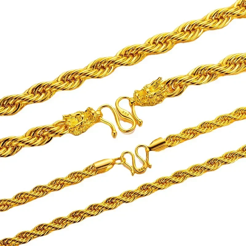 Colar longo banhado a ouro 24k para homens, corrente Twist distintiva 100% real, Dragon Head Twist Rope, presentes boutique, joalheria nova, 70cm