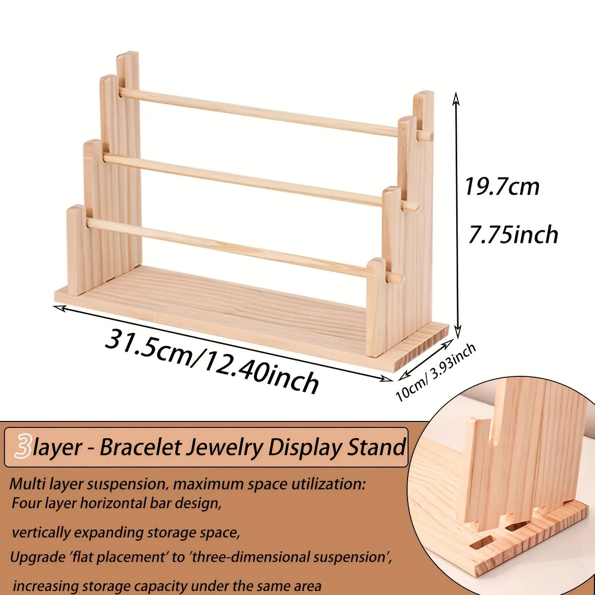 Multi-Functional Wooden Bracelet Display Stand