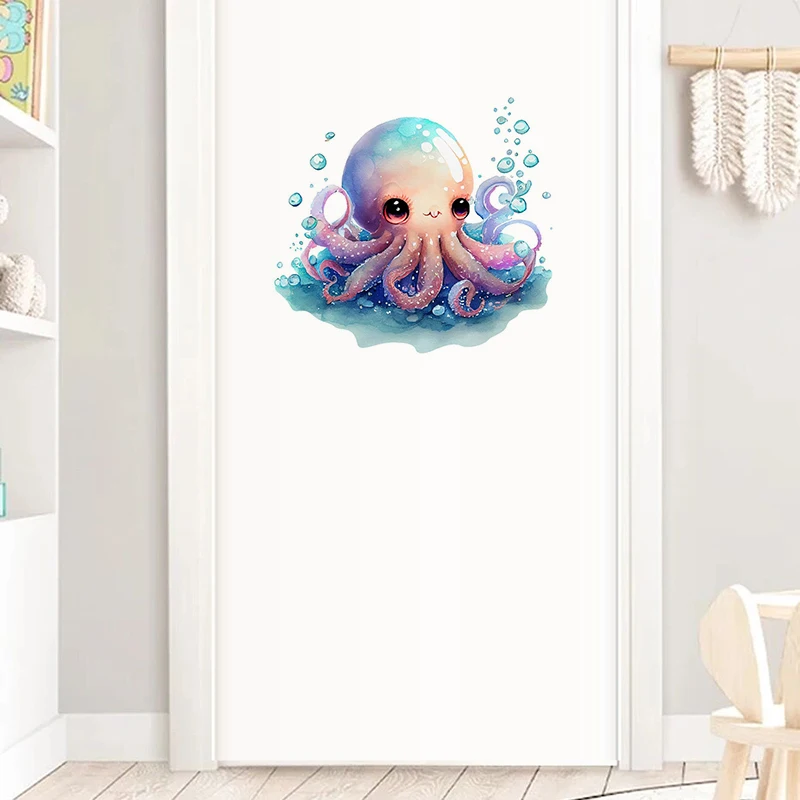 T769#Watercolor Octopus Wall Sticker Kids Room Background Home Decoration Mural Living Room Wallpaper Funny Decal