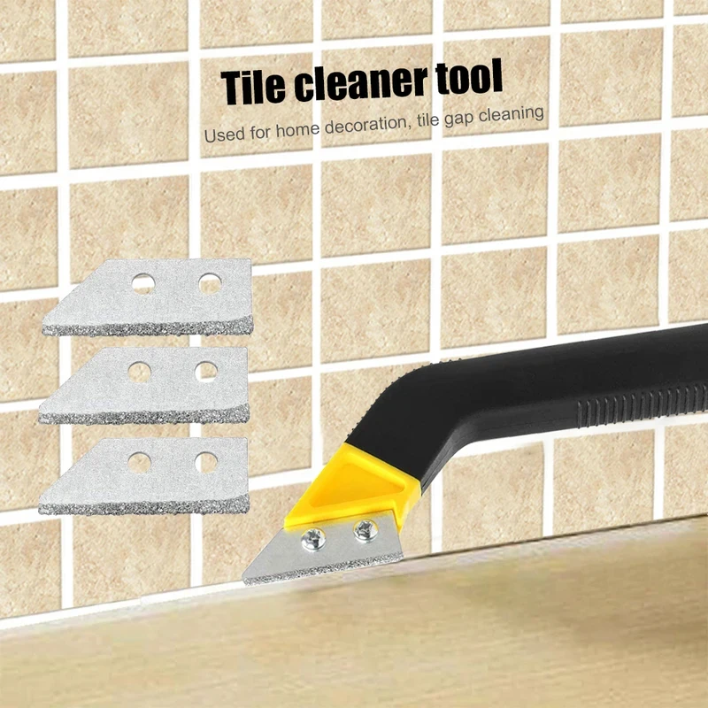 Grout Removal Tool with 3 Pieces Extra Blades Replacement Grout Scraping Rake Tool Caulk Remover Tool for Tile Cleaning