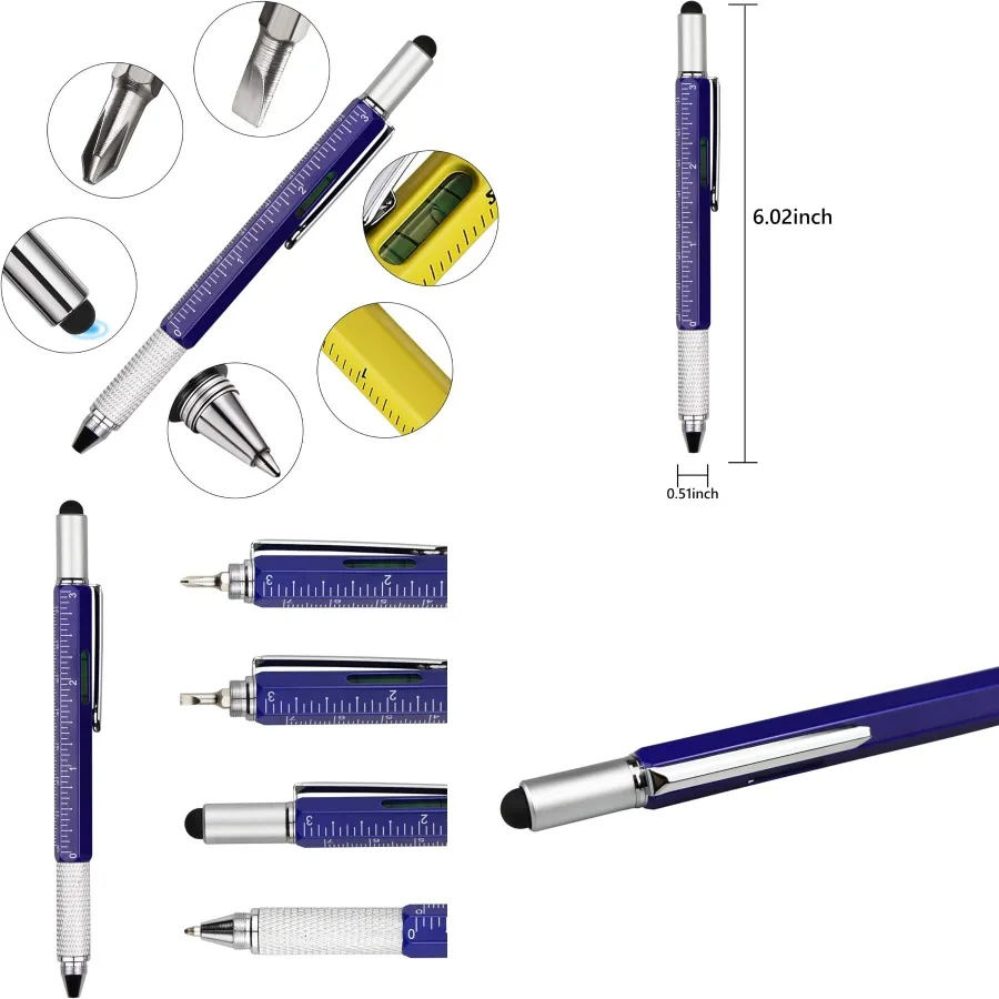 

DUNBONG Metal Multi Tool Pen 6-in-1 Stylus Pen with Screwdriver Ballpoint Pen with Black Ink Built-in Level and Ruler for Offic