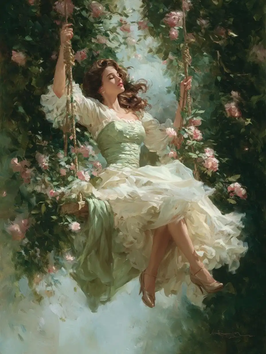 

Romantic Garden Swing Lady with Roses Oil Painting Paper Jigsaw Puzzle 1000 Pieces DIY Assembly Home Art Decoration Gift