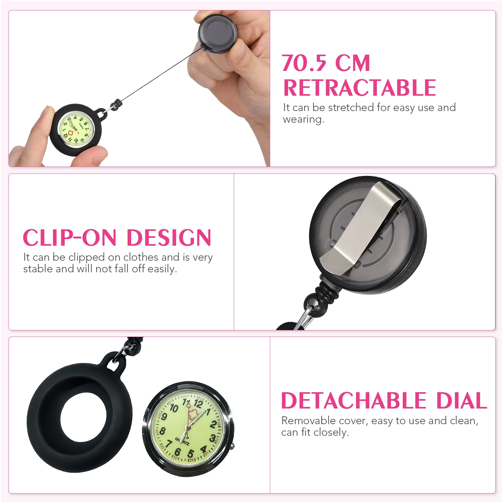 Luminous Doctor Badge Reel Pocket Watch -On Hanging Watch Creative Clear Number Lightweight Durable Smiling Face