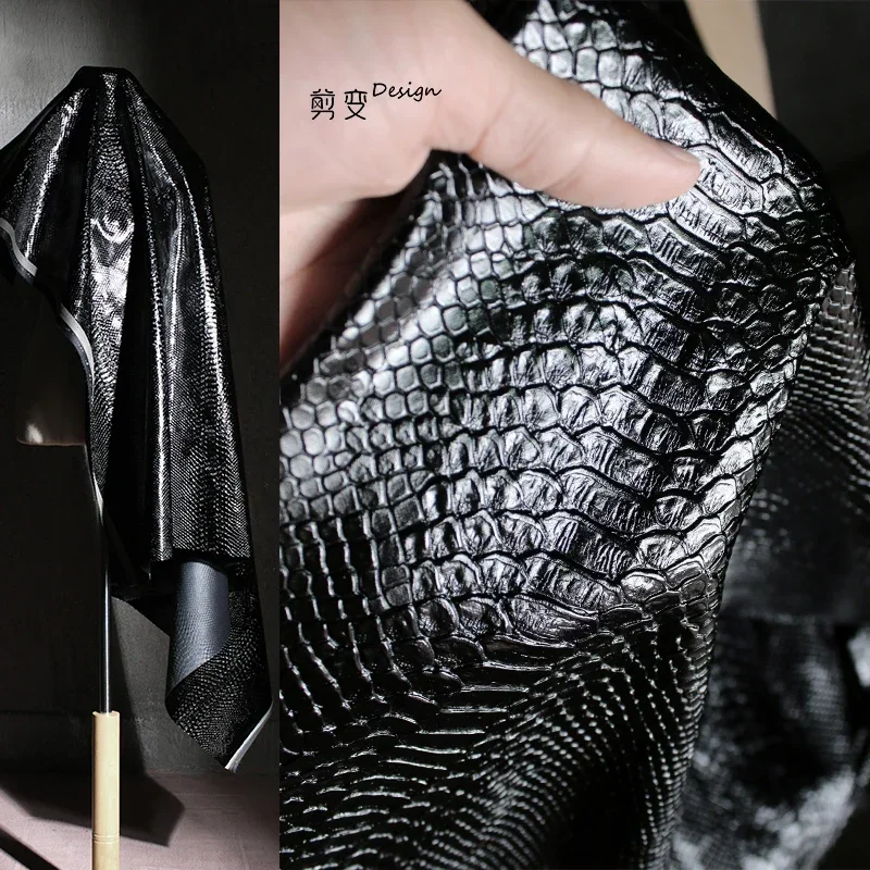 Italian Snake Pattern Fabric Creative Oil Three-dimensional Texture Pu Leather Clothing Jacket Coat Designer Fabrics