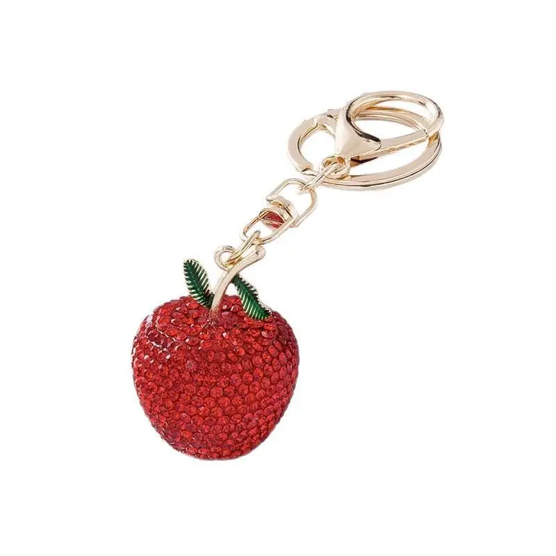 Niedlicher grüner Schlüsselanhänger mit Volldiamanten, glänzendem Kristall-Frucht-Anhänger, modischer Schlüsselring für Tasche, Autoschlüssel, Deko-Geschenk für Mädchen – Detail 5