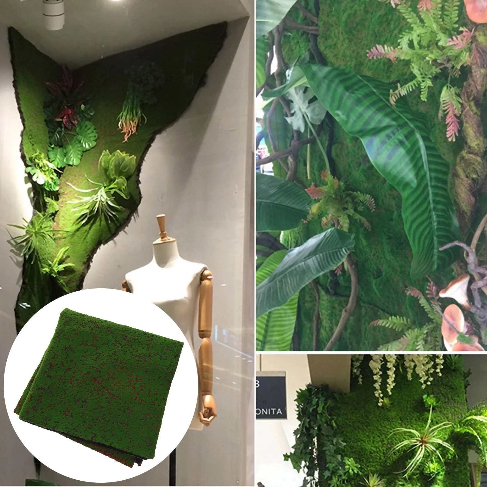 محاكاة نباتات الطحلب الاصطناعية المزيفة للنباتات الخضراء لتفتيح الغرفة من القطن الحريري لمكتب حديقة الفناء والمناظر الطبيعية الصغيرة