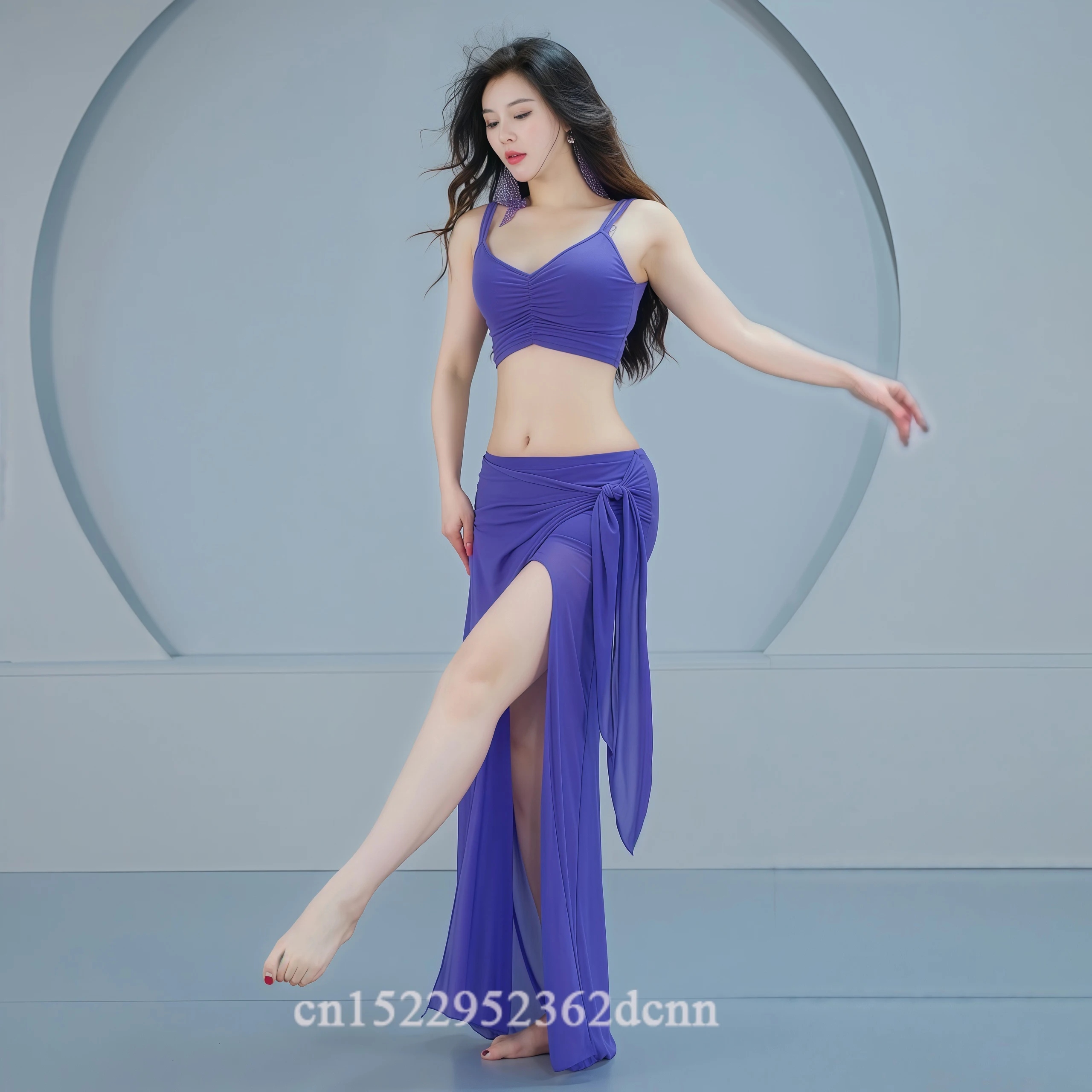 ベリーダンス練習服女性のカスタマイズされたセクシーなノースリーブトップ + セクシーなスプリットロングスカート 2 個女の子オリエンタルダンス衣装