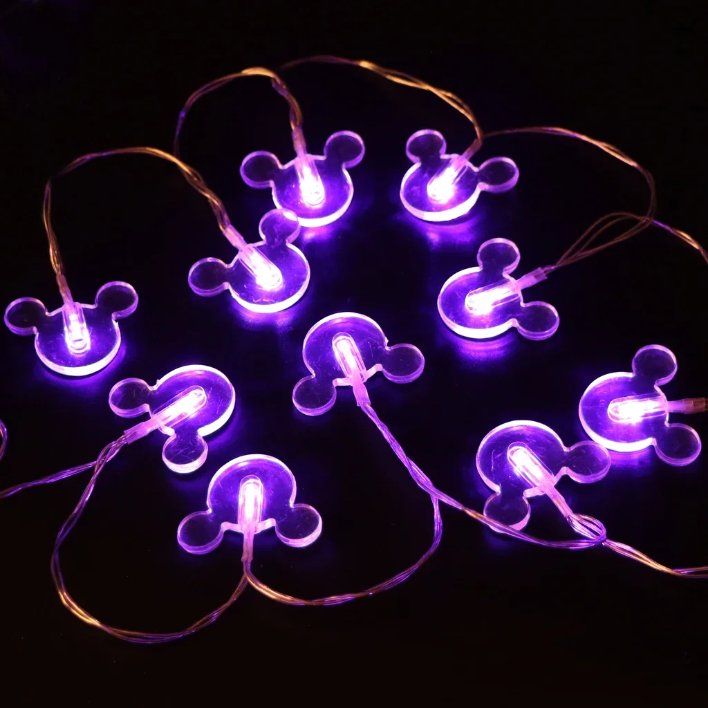 Disney Mickey LED String Lights Outdoor Battery Operated Camping Garland Decoration Party Wedding 1.6m Copper Wire String Gift