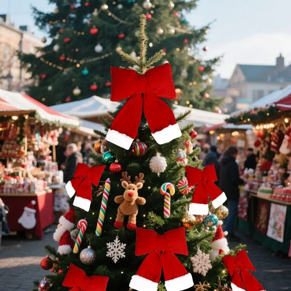 

Creative Christmas Bow Decoration 3D Soft Velvet Bowknot Hanging Pendant S/M/L Flocking Bow Decoration Party Decoration