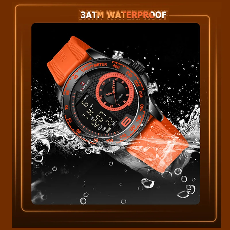 NAVIFORCE Military Sports Watches Male Waterproof Soft Silicone Strap Man Clock Luxury Fashion Luminous Men Wristwatches NF9199T