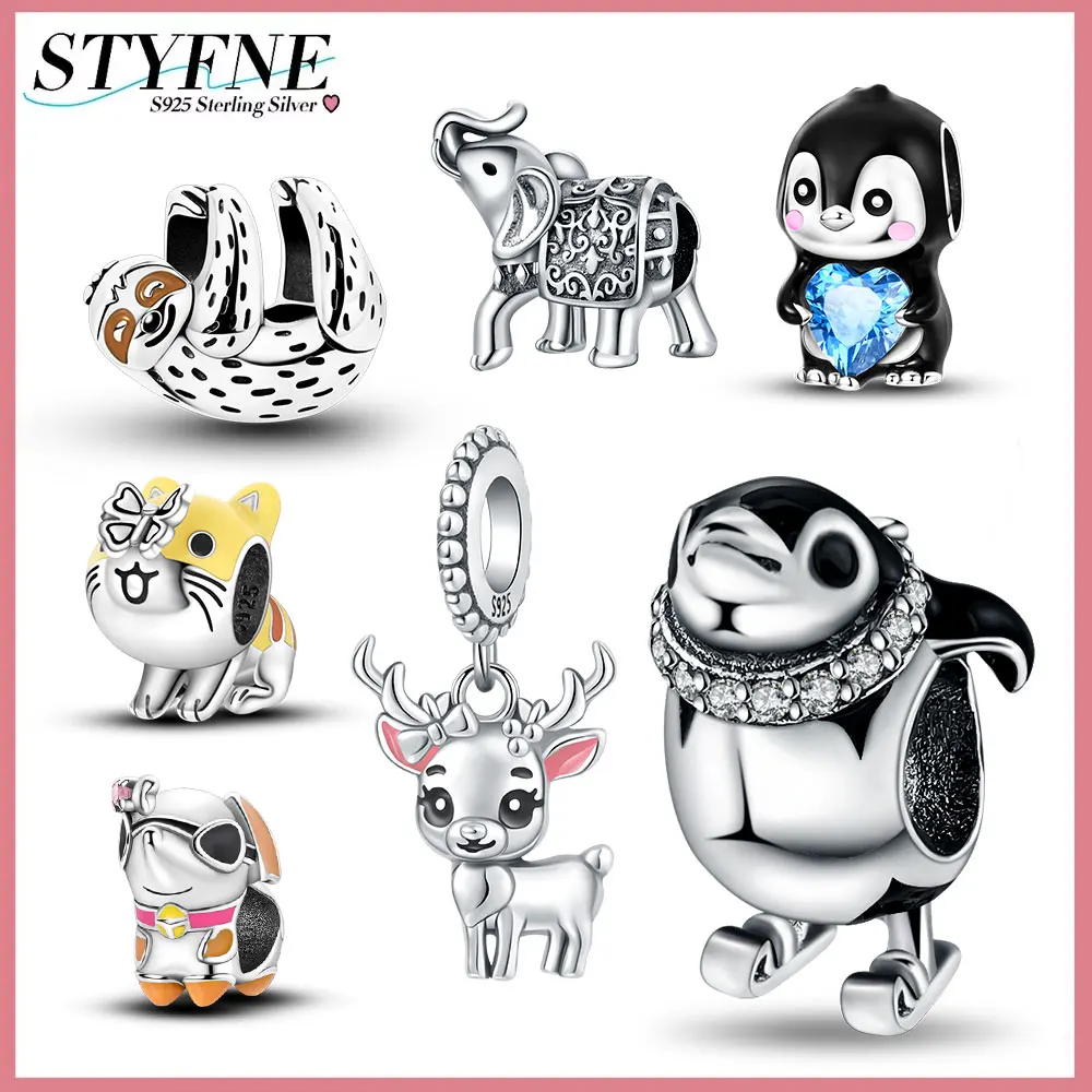 925 Sterling Silver Skiing Penguin Charm Bead Fit Original 925 Bracelet Pendant Beads for Women Fine Jewelry Gift Making