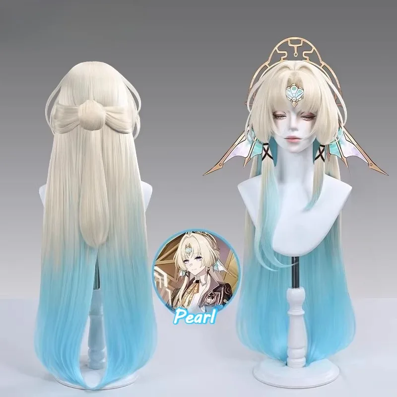 

Game Pearl Wig Honkai：Star Rail Cosplay Long Hair Lvory and Blue Gradient Color Artificial Wigs Accessories for Women Girls