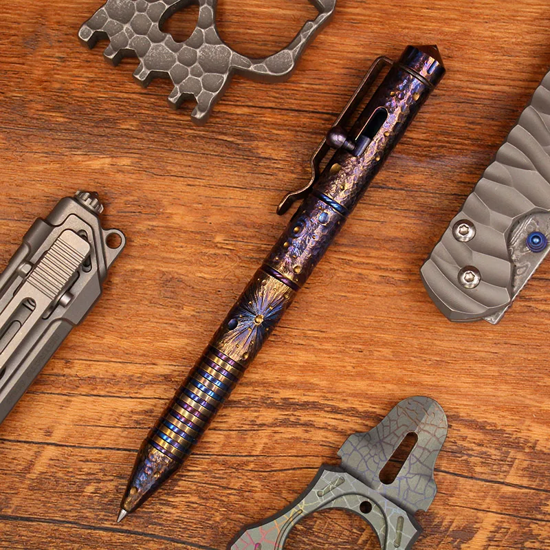 titanium alloy hand engraved starry night signature pen tactical pen with tungsten steel window breaker