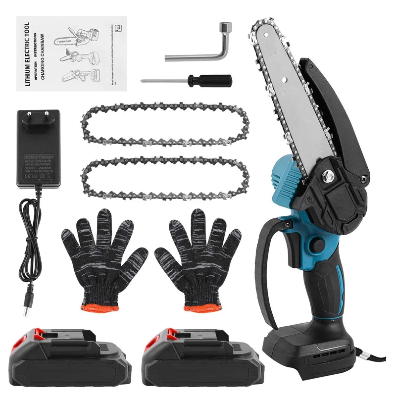 Mini-Kettensäge 6 Zoll, 18V Akku-Kettensäge mit 0-130 ° Drehbare Schutzblende, Komfortgriff, starker Motor für Baumbeschneidung