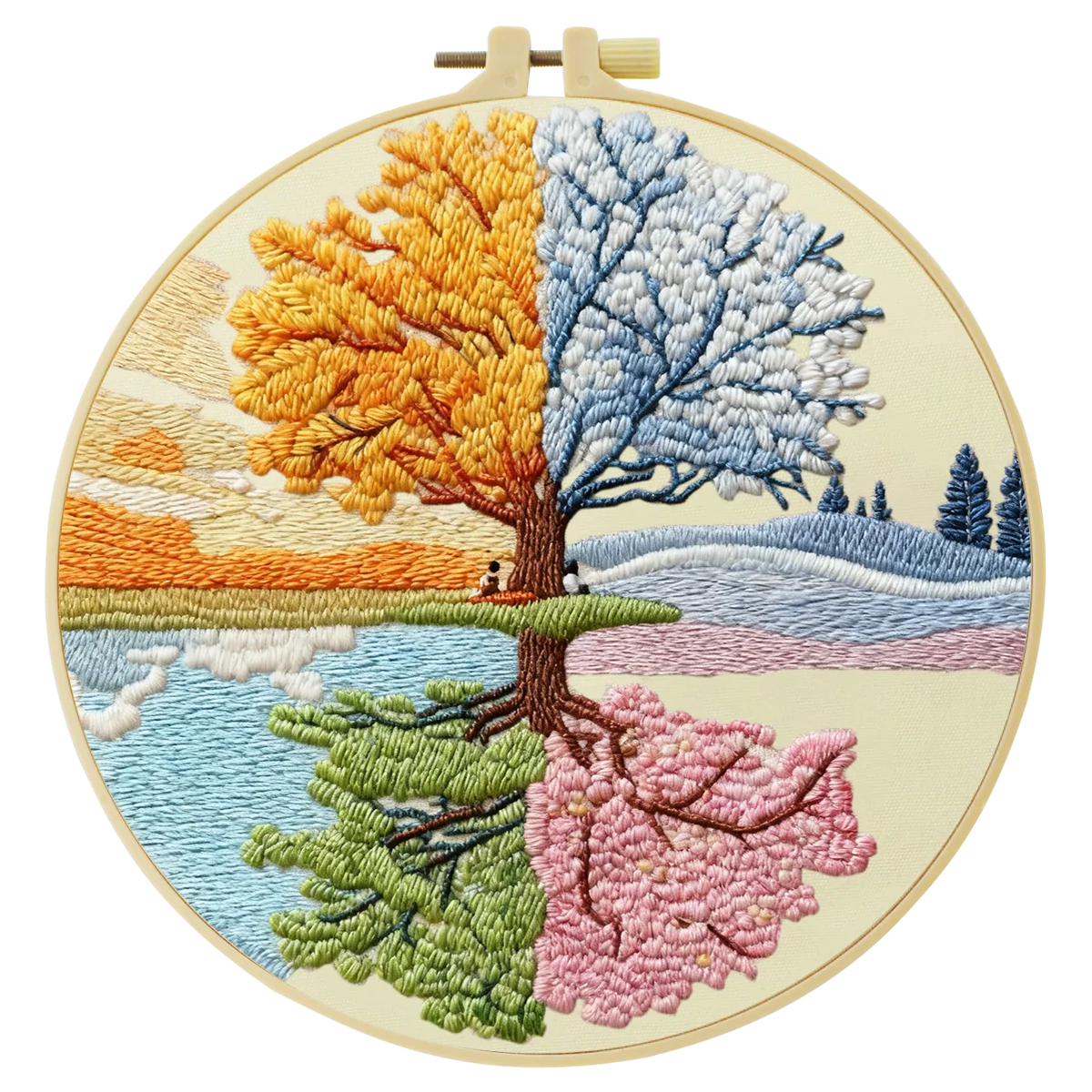 1 Stück 20X20CM/15X15CM 7,87/6,3 Zoll Baum-Stickerei-Starter-Kit DIY-Kit DIY-Stickerei-Set Handarbeiten Malerei – Detail 3