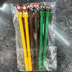 6/4 pçs super mario bros 0.5mm gel caneta preto anime figura brinquedo cogumelo dos desenhos animados sinal canetas estudante escola supplie presente de aniversário do miúdo