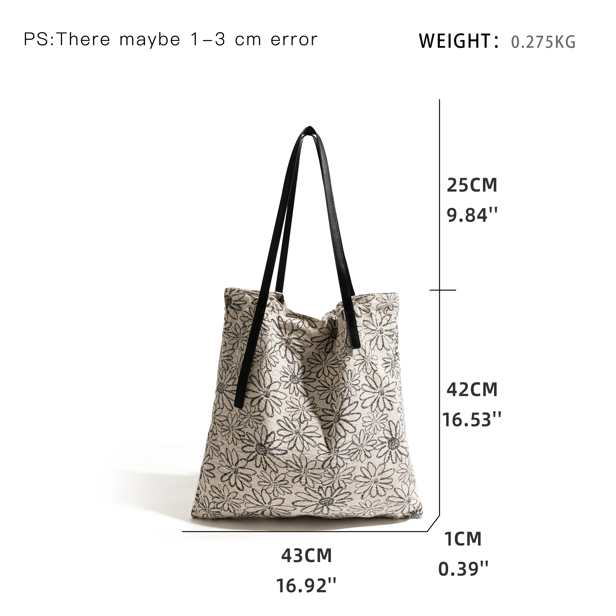 CKKUI Vintage Flower Pattern Tote Bag, Lightweight Linen Tote Handbag, Versatile Reusable Shoulder Bags for Women