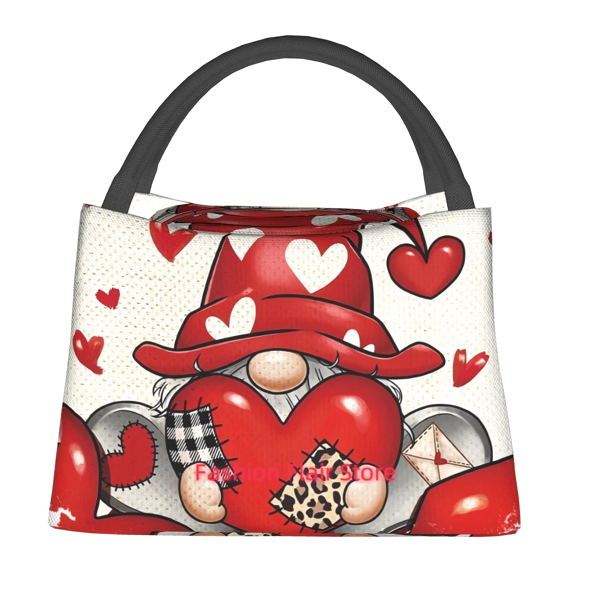 Happy Valentine's Day, Gnome Hugging Heart Pattern Reusable Cooler Bag, Portable Insulated Lunch Bag for Camping Picnic Beach Es