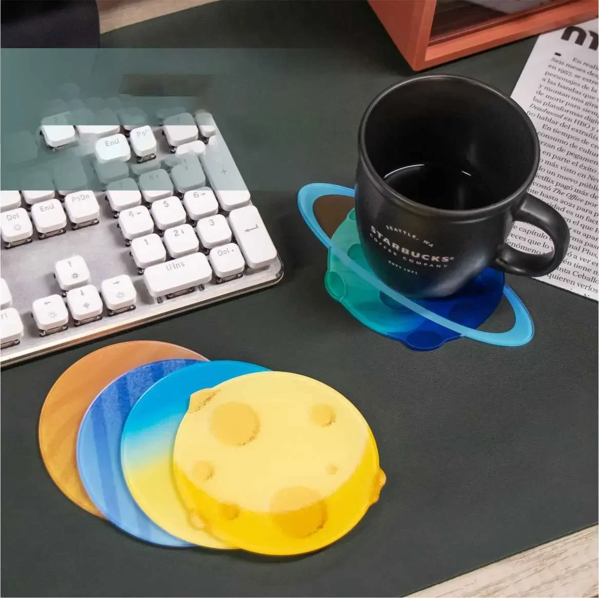 Planet Coaster Acrylic Non Slip Heat Insulation and Drink Coffee Cup Mat Waterproof Kitchen Items Accessories Drinkware Placemat