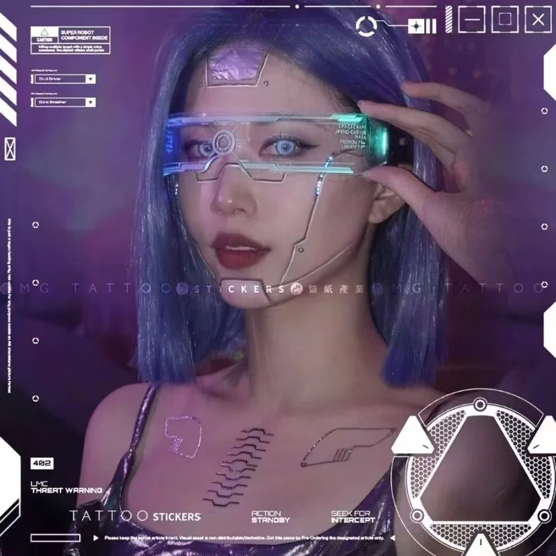 Cyberpunk Circuit Board Temporary Tattoo Art Fake Tattoo for Woman Man Lasting Cosplay Waterproof Stickers Tatuajes Temporales