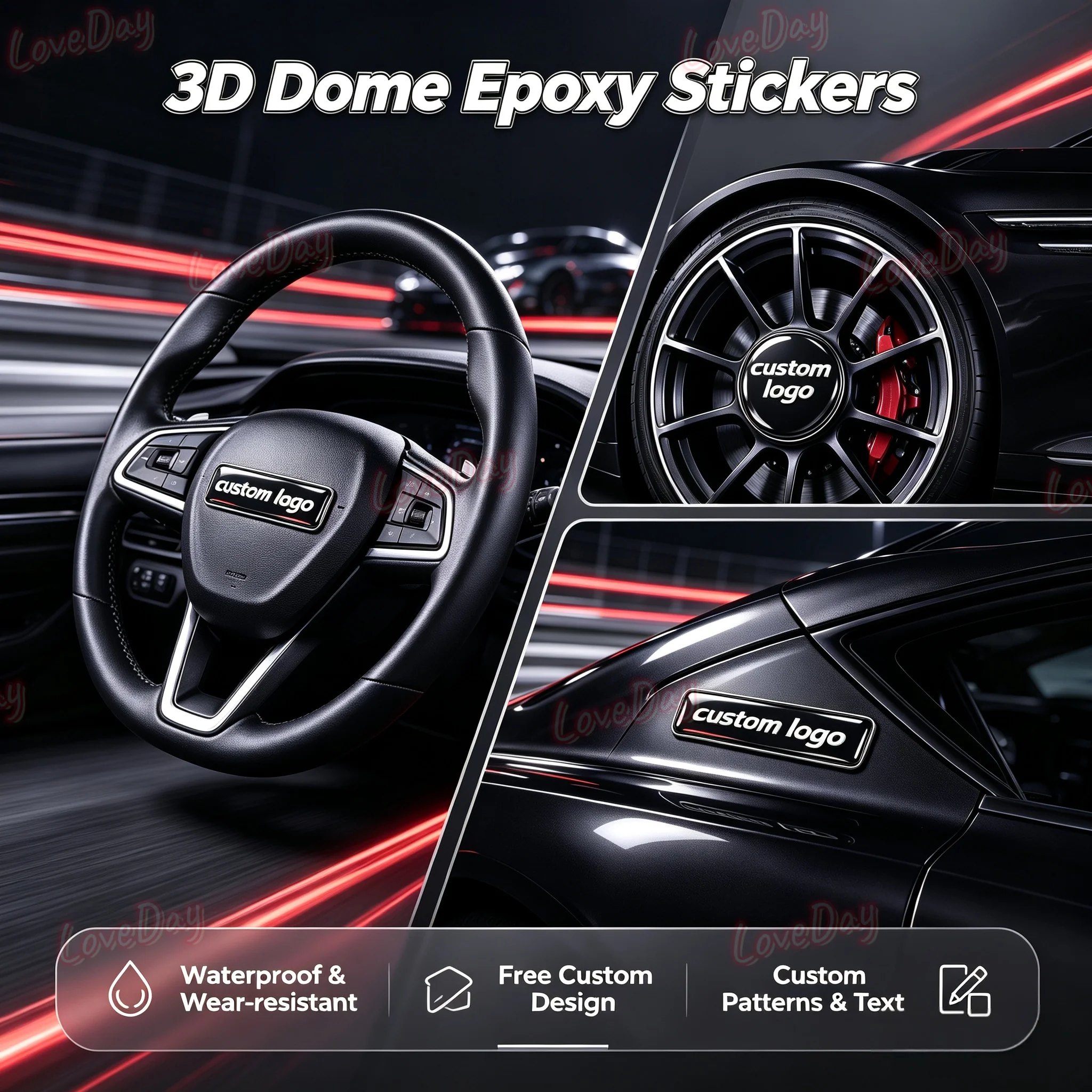 Waterproof Resin Gel Racing Decal Car Motorcycle 3D Racing Silicone Sticker Free Design Logo Text Badge Custom Epoxy Sticker