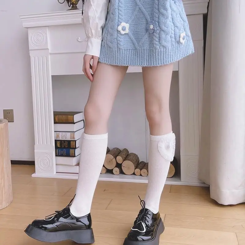 195E Damskie skarpetki w kształcie serca z kokardką w stylu Japońskie panieńskie piękne skarpetki z łydką Harajuku