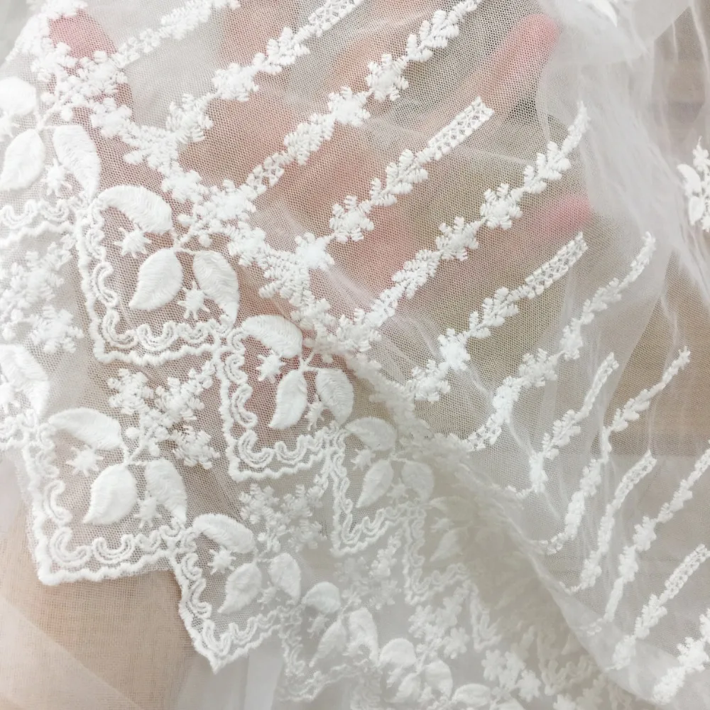 

Branch Flower Embroidery Pure Cotton Mesh Lace Fabric Home Curtains DIY Fabric By The Yard