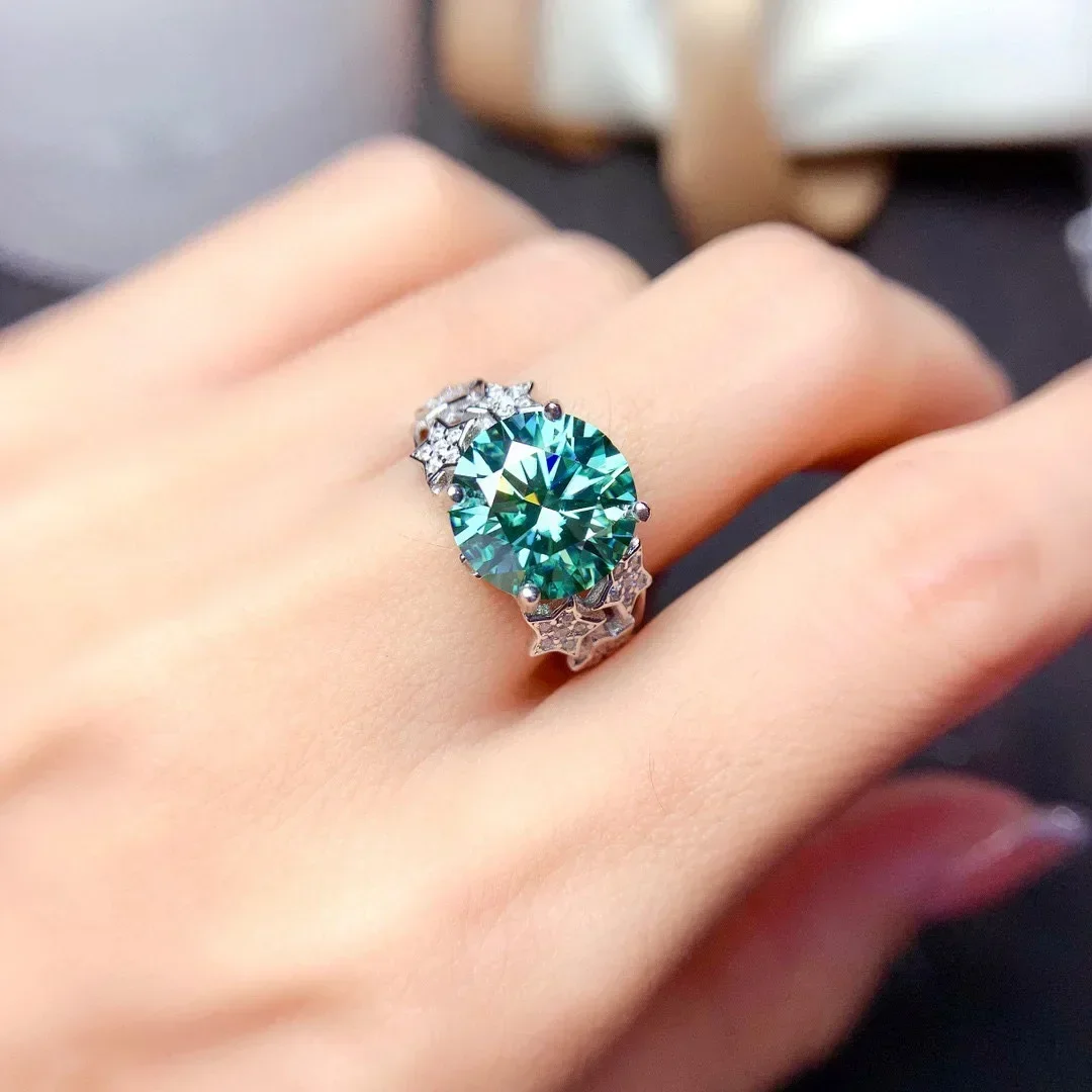 Luxurious Gypsophila 925 Sterling Silver Ring 5 Carat Large Imitation Paraiba High Carbon Diamond Ring Wedding Jewelry for Women