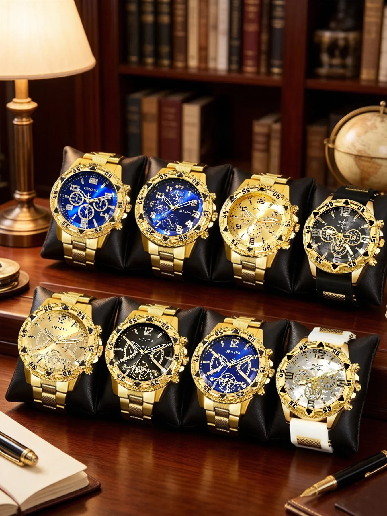 8-Piece Women's Minimalist Square Quartz Watch Set with Numeric Dial and Leather Strap