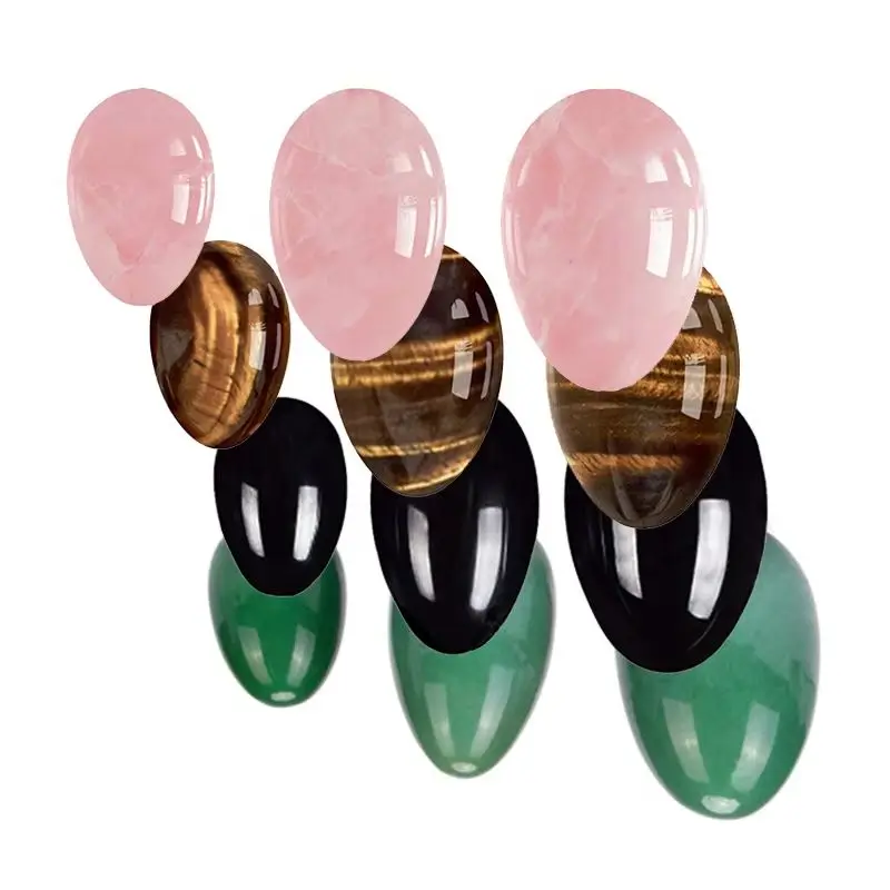 

3 pcs Undrilled Natural Rose Quartz Yoni Egg Massage Egg Set Obsidian Crystal Mineral Ball Kegel Exercise Tiger Eye Jade Egg
