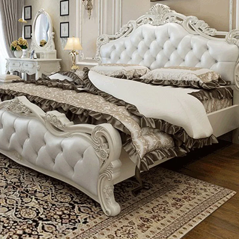 Princess Platform Bed Leather Sleeping Mobile European Castle Design Bed Floor Girls Letto Matrimoniale Lounge Suite Furniture
