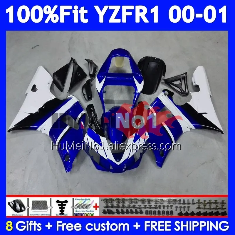 Injection Body For YAMAHA YZF-R1 YZF R1 R 1 1000 CC 1000CC YZFR1 00 Blue white 01 364No.12 YZF1000 YZF-1000 2000 2001 Fairings