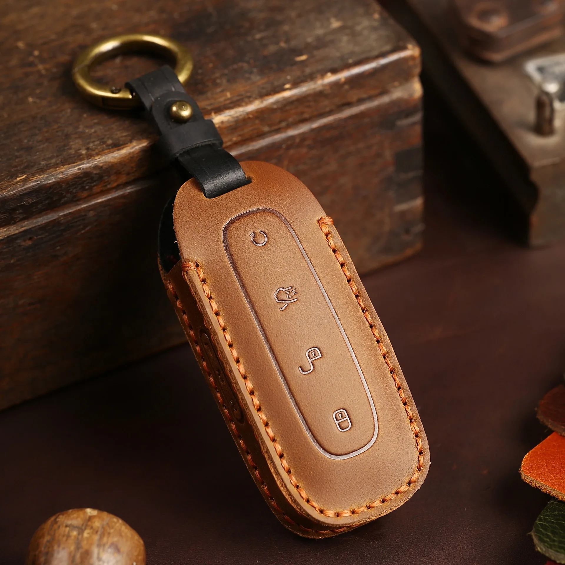

Car Key Case Holder Protector Set for DENZA D9 2022 DMi945/970/1040 MPV Smart Remote Leather Cover Shell