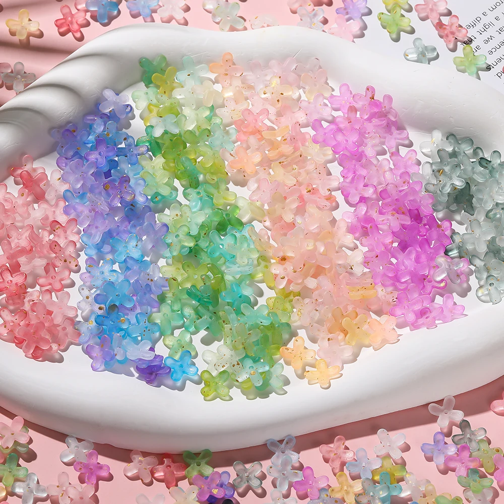 

100pcs Gradient Acrylic Frosted Flower Shaped Beads Caps Golden Spacer Beads for DIY Necklace Bracelet Jewelry Making Findings
