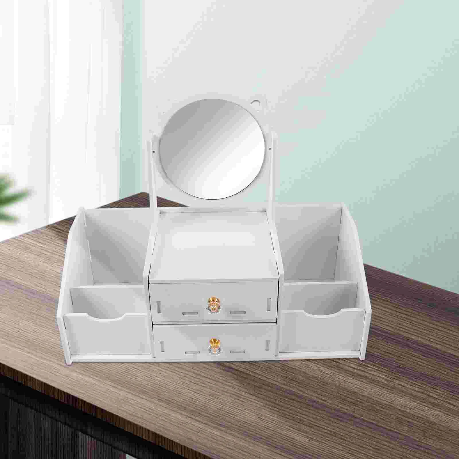 Caja de almacenamiento para tocador de baño, soporte de maquillaje, organizador de mesa, taburete de espejo de maquillaje, encimera de vidrio WPC