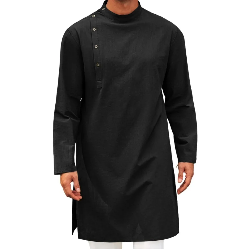 

Men's Arab Style Fashion Minimalist Long Shirt Traditional Muslim Thobe Kaftan for Daily Casual Wear