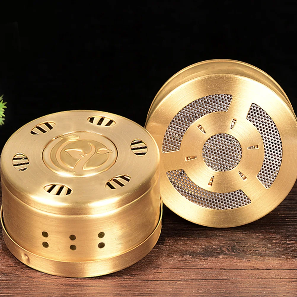 Moxibustion Box Smokeless Moxa Sticks Box Pure Copper Moxa Burner Moxa Massage Box Golden (Box Base+Lid)