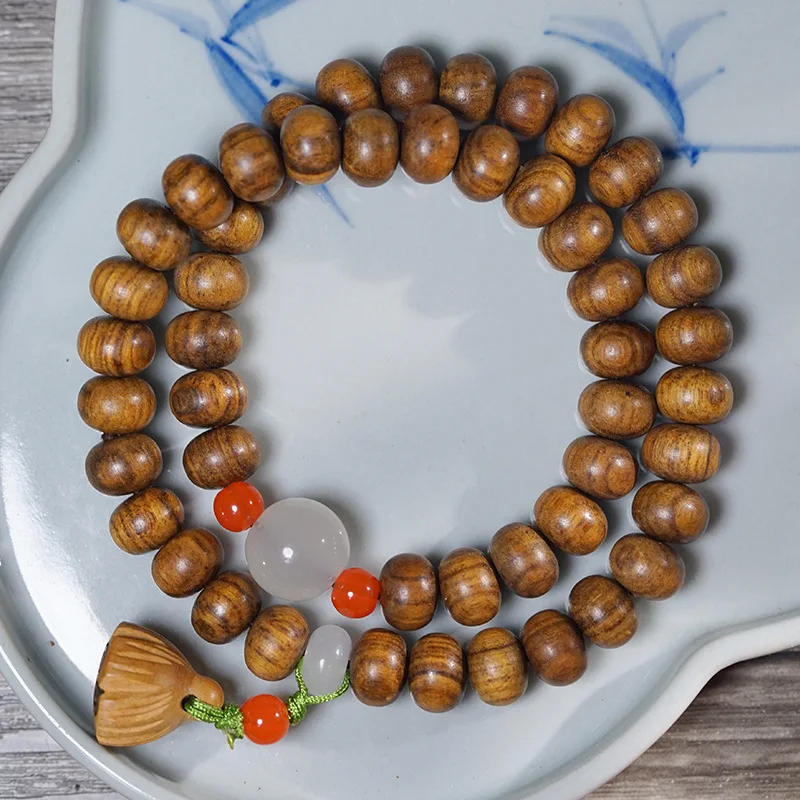 

Black Rosewood Abacus Bead Double Loop Lotus Seedpod Style DIY Bracelet Unisex Collectible Retro Jewelry Holiday Gift Giving