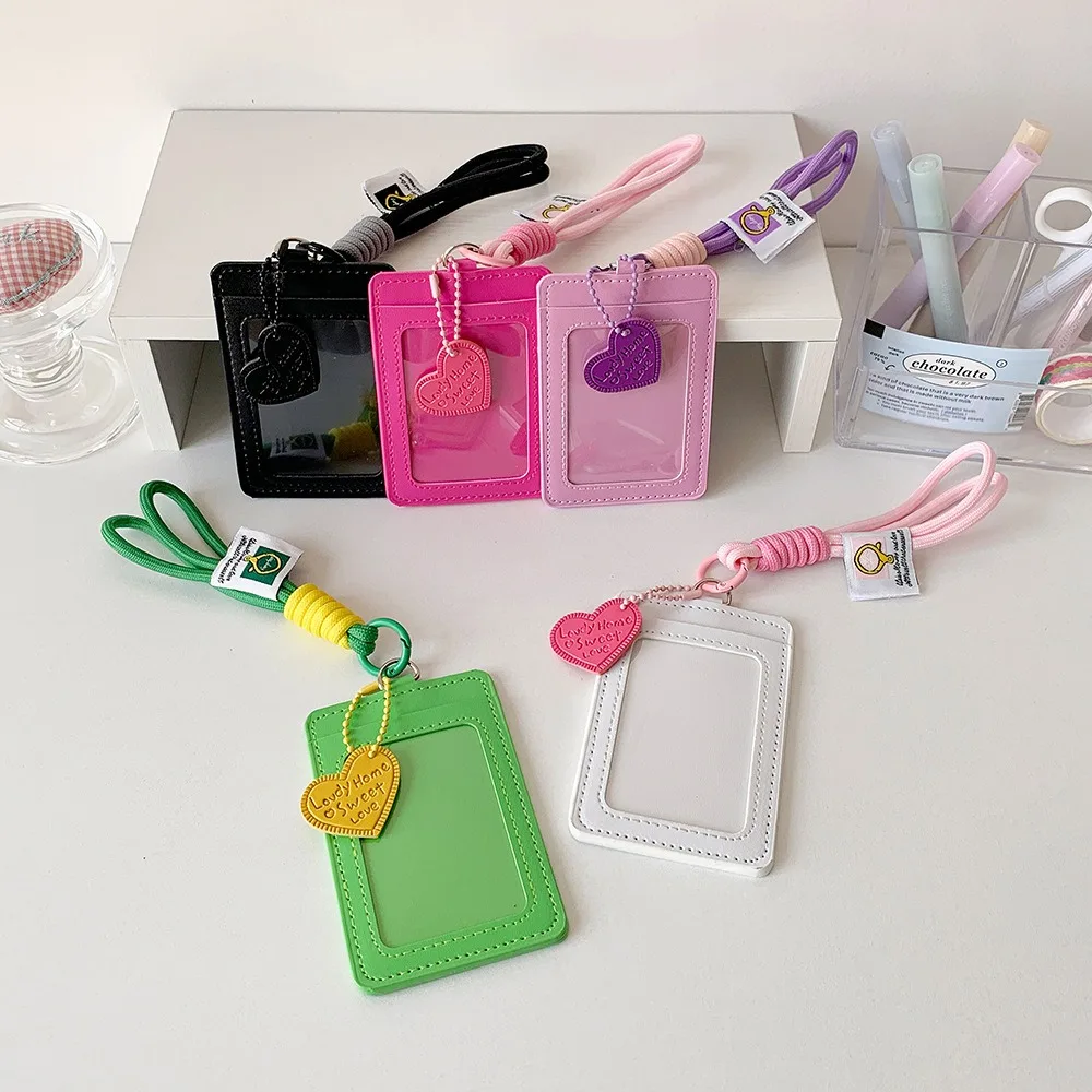 

ID Card Protective PU Leather Bus Card Cover Credit Card Key Chain Korean Photocard Holder Love Heart Pendant Student