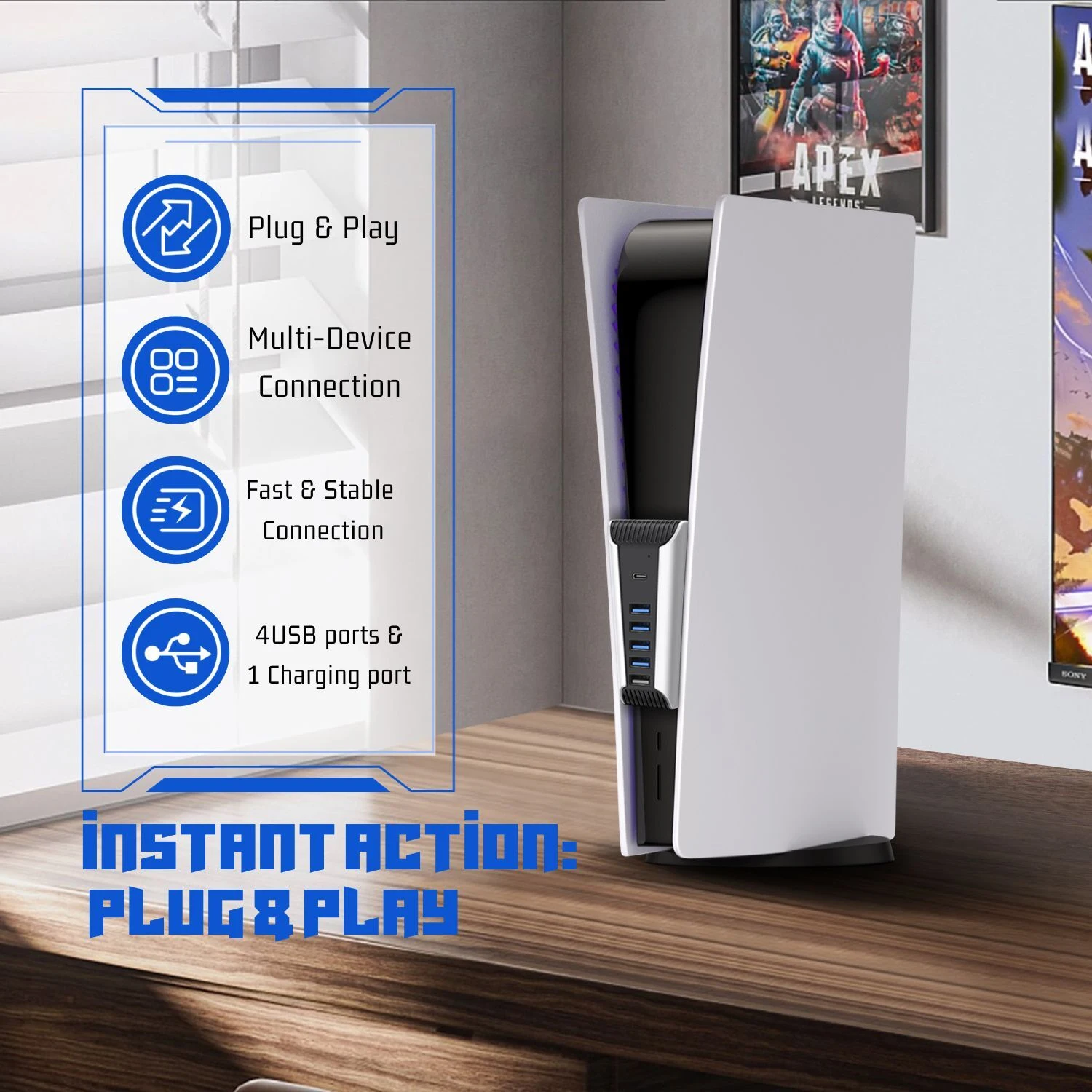 USB 2.0 Concentrator Compatible with PS5 Desktop Concentrator USB Splitter Extension Adapter