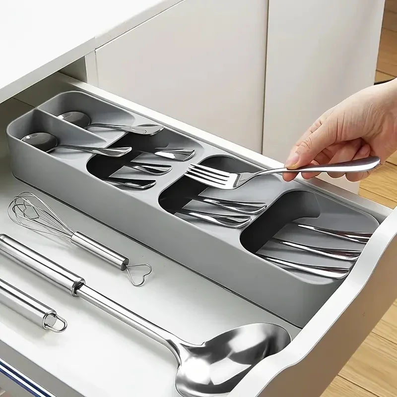 Multifunctional Cutlery Storage Tray Cutlery Fork Spoon Compartmentalized Organizer Kitchen Drawer Categorized Storage Boxes