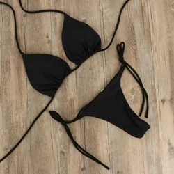 Maillot de bain sexy pour femmes, ensemble 2 pièces, soutien-gorge, col licou, culotte tanga, vêtements de plage, 2024