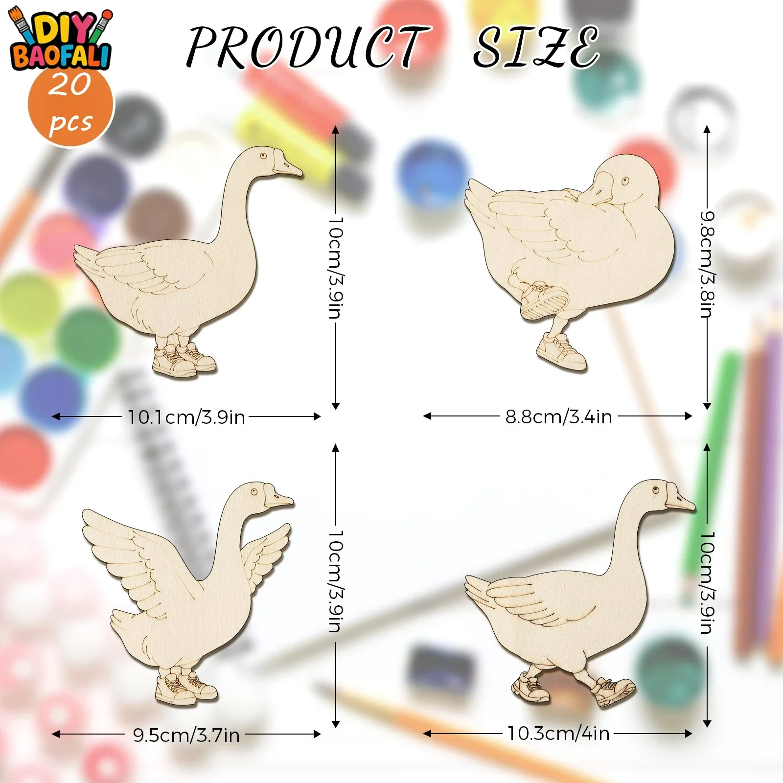 20pcs Unfinished Wooden Craft Set 4-Types Goose Ornaments Wooden Craft Kit for Wooden Ornaments,DIY Craft Painting Home Decor view 3