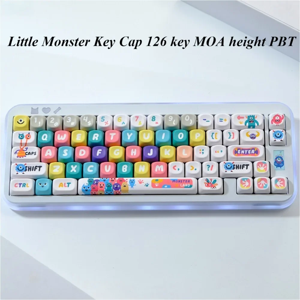 Little Monster, колпачок для клавиш 126 клавиш MOA, высота PBT, термосублимация, подходит для механических игровых клавиатур