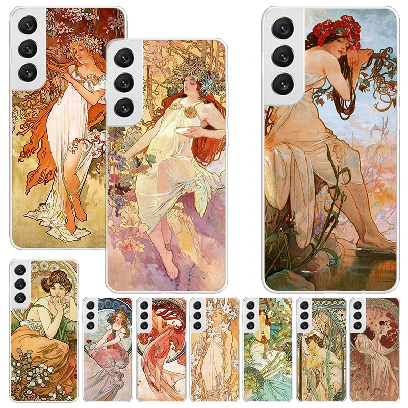 Alfons Mucha Primavera Print Soft Case for Samsung Galaxy Note 8 9 10 + 20 Ultra M21 M30S M32 M51 Phone Shell J4 J6 Plus J8 Cove