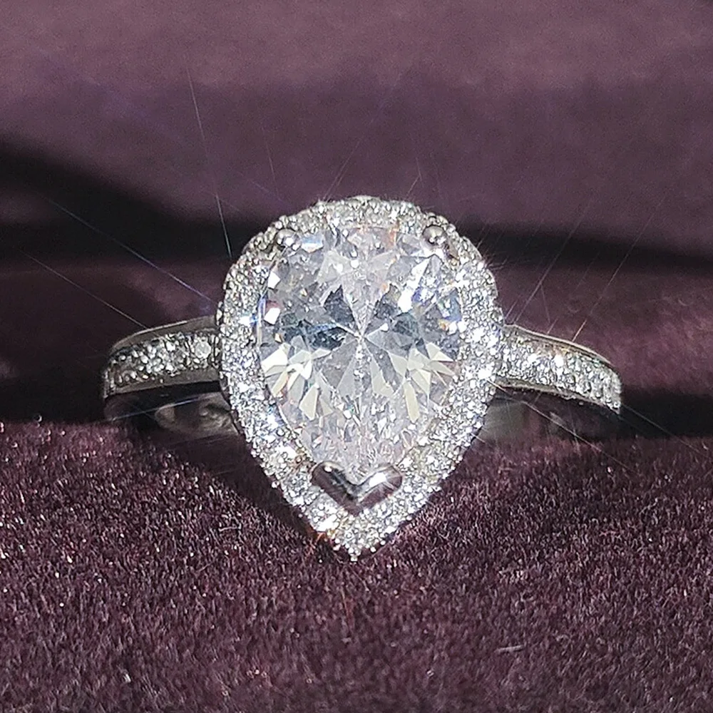 

Delicate Waterdrop Geometry Silver Color Rings for Women Fashion Metal Inlaid White Stones Ring Jewelry