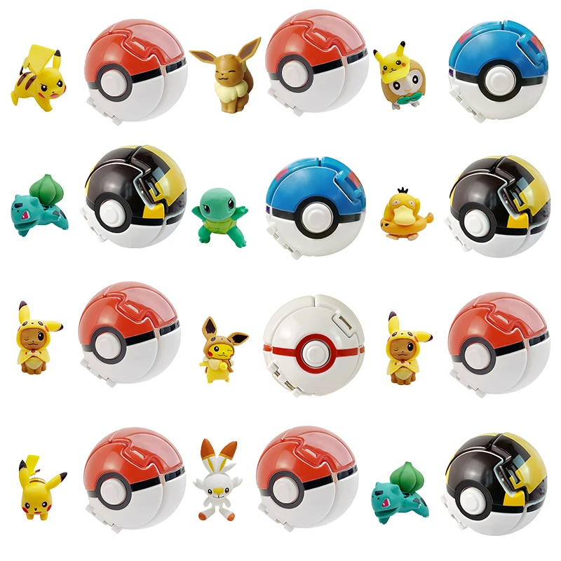 10 Style Pokemon Figure Ball Poke Elf Action Doll Eevee Pikachu Mewtwo Bulbasaur Squirtle Rowlet Pokeball Scorbunny Toy kid Gift