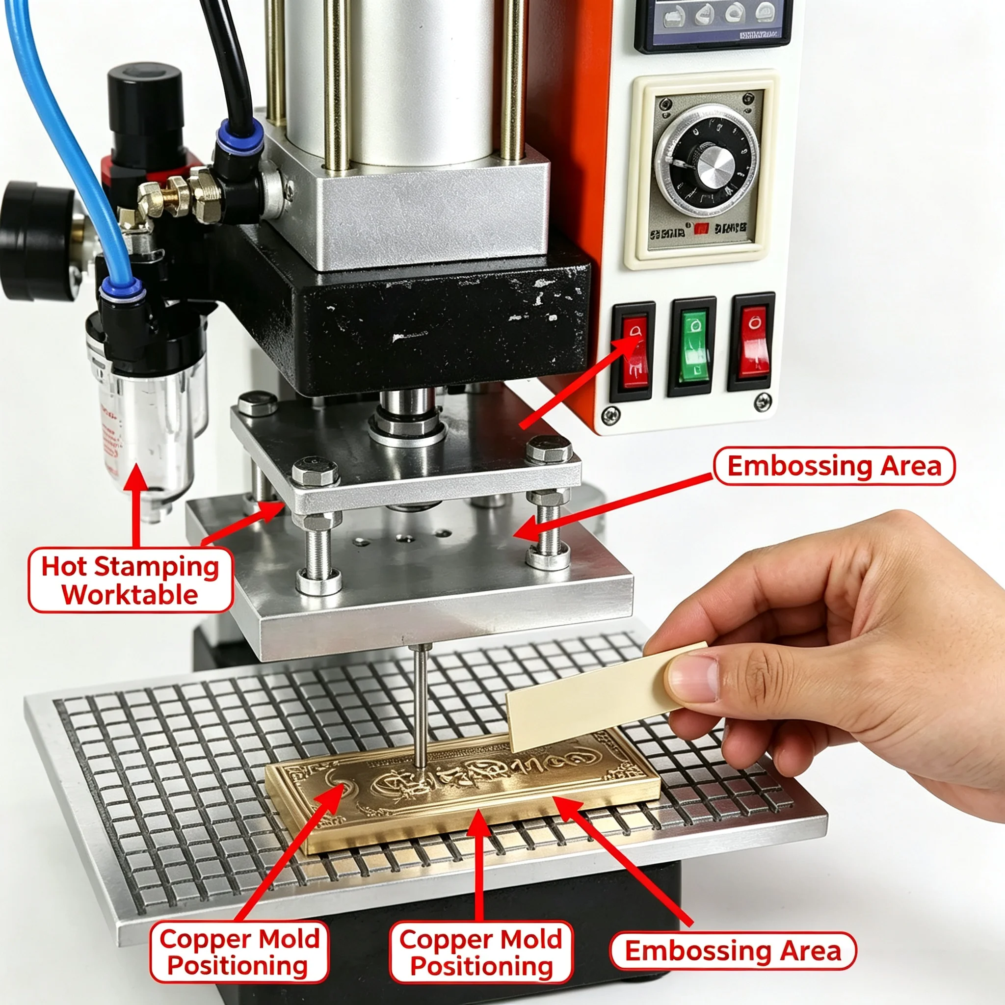 220V/110V Pneumatic Heat Press Machine, Hot Stamping, Branding, Embossing Equipment for Leather Wood PVC Card Book Paper