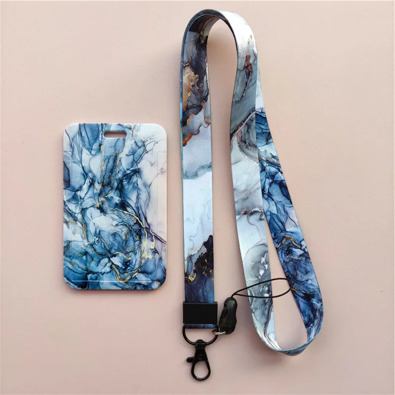 Marble Pattern Lanyard ID Badge Card Holder Office Worker Cardholder Cover Credit Card Case Card Protector Christmas Gift