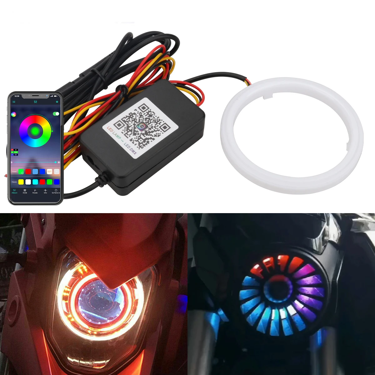 Motorcycle LED Angel Eyes Multicolor APP Control 9-30V 60 80 100MM Motorcycle Ring Lights DRL Turn Light Decorative Accessories